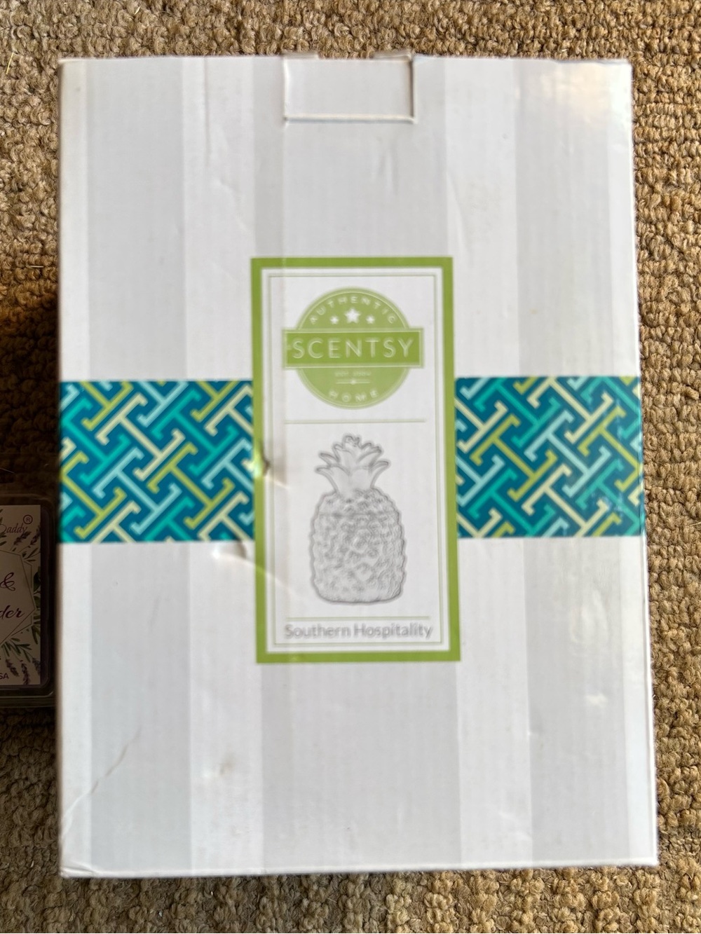 Scentsy White Wax Warmer with Teal and Gold Pattern